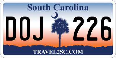 SC license plate DOJ226