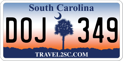 SC license plate DOJ349