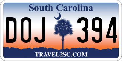 SC license plate DOJ394