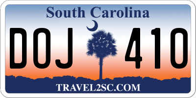 SC license plate DOJ410