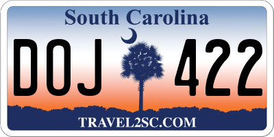 SC license plate DOJ422