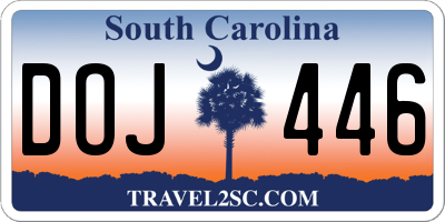 SC license plate DOJ446