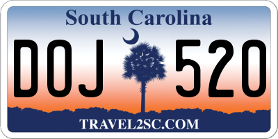 SC license plate DOJ520