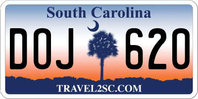 SC license plate DOJ620
