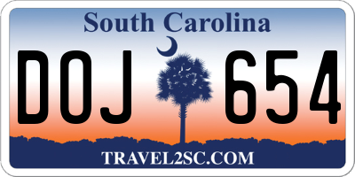 SC license plate DOJ654