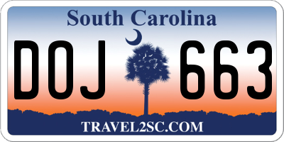 SC license plate DOJ663