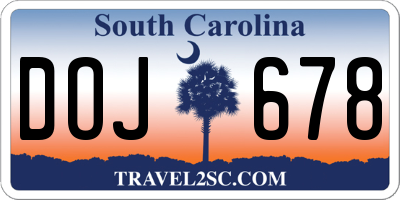 SC license plate DOJ678