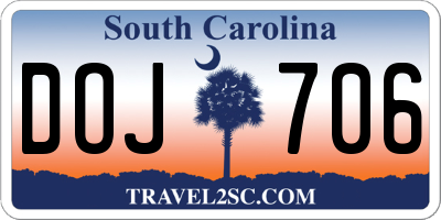 SC license plate DOJ706