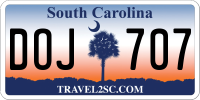 SC license plate DOJ707