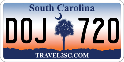 SC license plate DOJ720