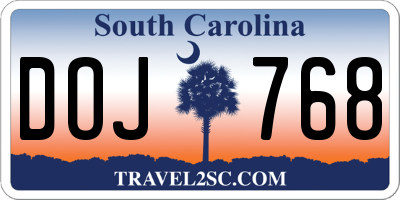 SC license plate DOJ768