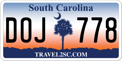 SC license plate DOJ778