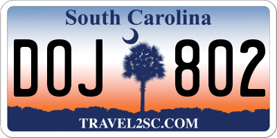 SC license plate DOJ802