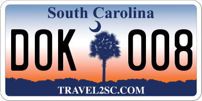 SC license plate DOK008