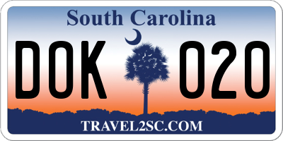 SC license plate DOK020