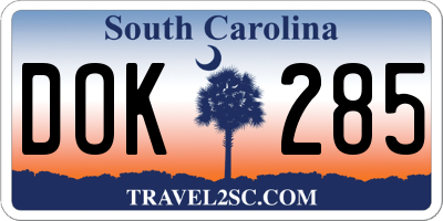 SC license plate DOK285