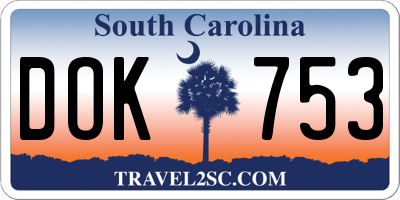 SC license plate DOK753