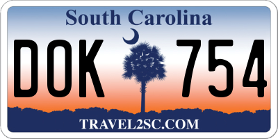 SC license plate DOK754