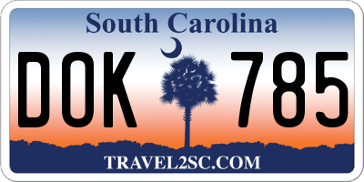 SC license plate DOK785