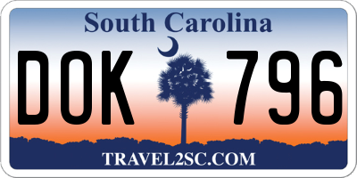 SC license plate DOK796