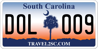 SC license plate DOL009