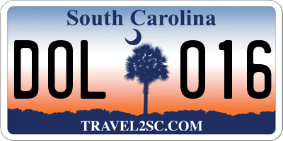 SC license plate DOL016