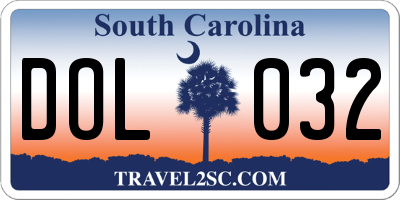 SC license plate DOL032
