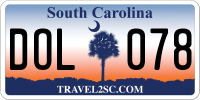 SC license plate DOL078