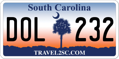 SC license plate DOL232