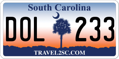 SC license plate DOL233