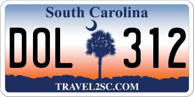 SC license plate DOL312