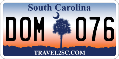 SC license plate DOM076