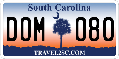 SC license plate DOM080