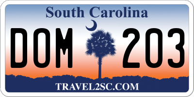 SC license plate DOM203