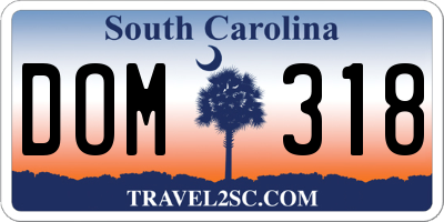 SC license plate DOM318
