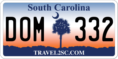 SC license plate DOM332
