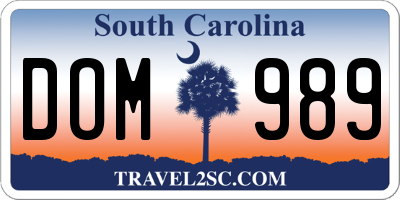 SC license plate DOM989