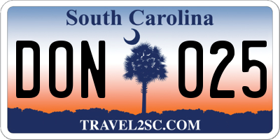SC license plate DON025