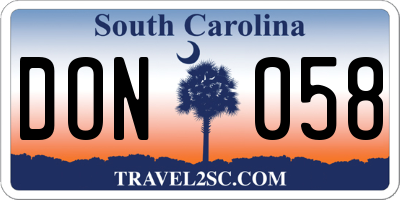 SC license plate DON058