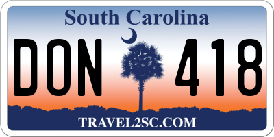 SC license plate DON418