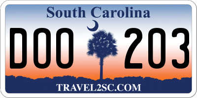 SC license plate DOO203