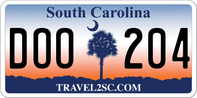 SC license plate DOO204