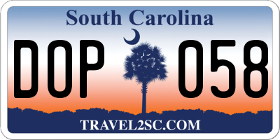 SC license plate DOP058