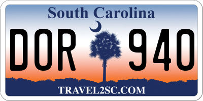 SC license plate DOR940