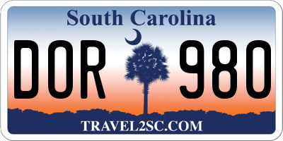 SC license plate DOR980