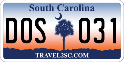 SC license plate DOS031