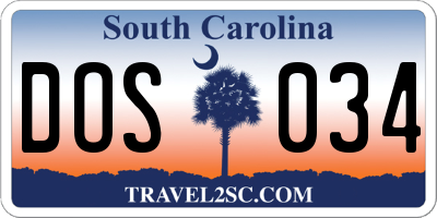 SC license plate DOS034
