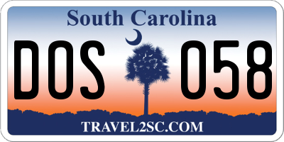 SC license plate DOS058
