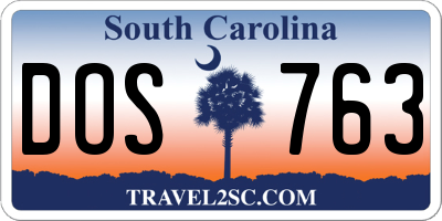 SC license plate DOS763