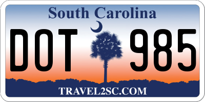 SC license plate DOT985